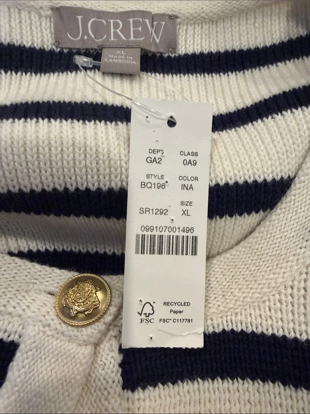 J. Crew Navy Stripe Cotton Cardigan - Cream & Navy